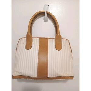 Fendi Pequin Striped White Satchel Handbag Purse Vintage Authentic Clean Classic